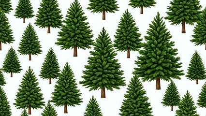 Fototapeta premium A seamless pattern of stylized green fir trees on a white background.