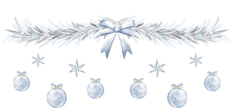 Guirlanda estrelas de natal e ano novo aquarela	