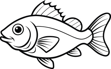 Rockfish whole body vector line art illustration icon logo. Ocean Perch outline. Isolated ocean perch on white background.