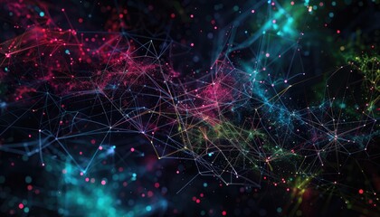 Fototapeta premium Abstract Network of Interconnected Nodes with Colorful Lines and Bokeh Lights
