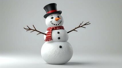 Fototapeta premium Cheerful snowman with a top hat and scarf.