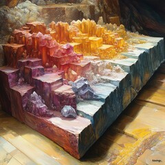 Colorful Crystal Formation in Geometric Terraced Layers