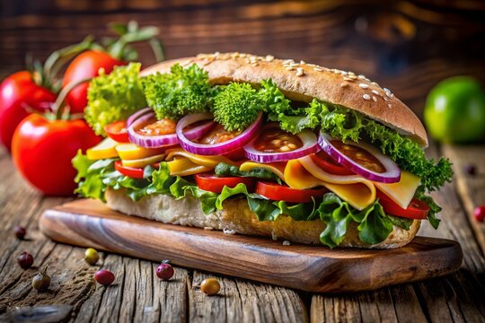 Delicious emparedado sandwich filled with fresh ingredients and served on a rustic wooden table for a perfect meal
