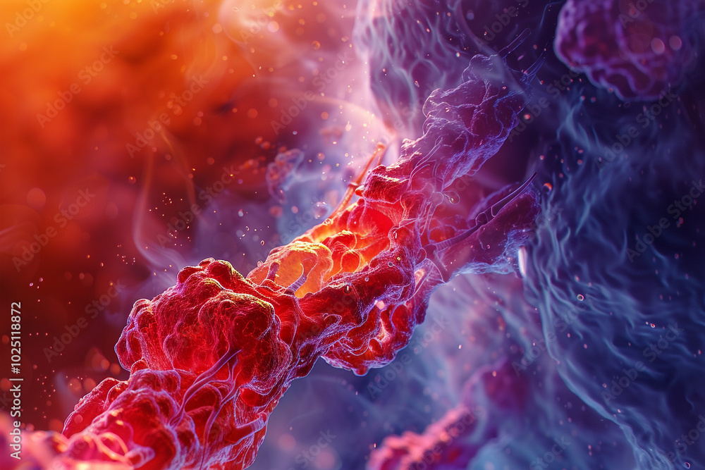 Poster close-up of a color image depicting the inflammation and obstruction in the airway during a bronchit
