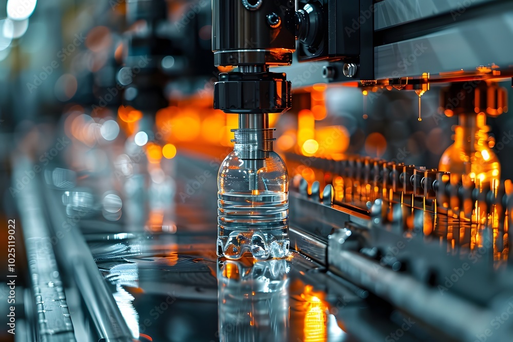 Poster automated bottling process in a modern factory