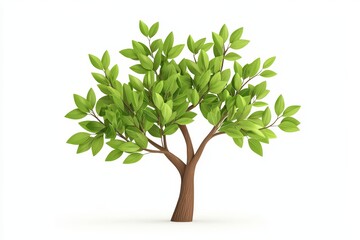 Fototapeta premium Stylized green tree with lush leaves, isolated on a white background.