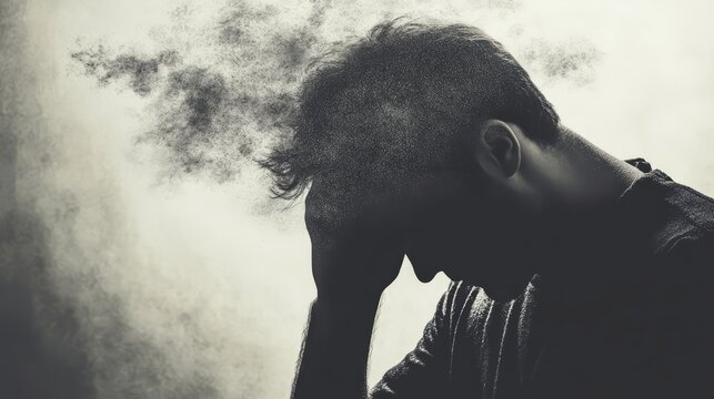 Emotions in Darkness: A striking image of a person lost in a moment of emotional turmoil. capturing the essence of internal struggle. evoking feelings of sadness, stress, and other dark feelings.