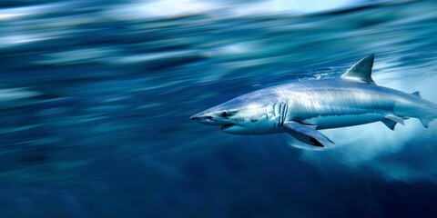 Naklejka premium Shark Swimming Through Blue Water