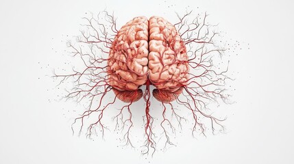 Detailed illustration of a brain with intricate roots, symbolizing connection and thought. Perfect for educational or medical use.