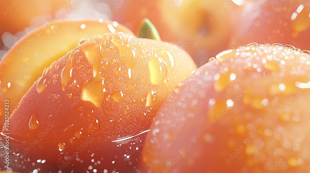 Poster a close-up of a group of oranges with water droplets on top of them