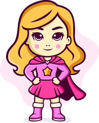 Cute Little Super Hero Girl Cartoon Illustration