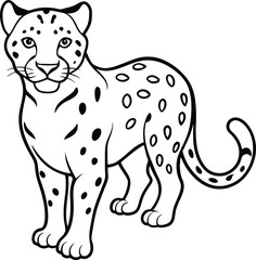 Fototapeta premium Snow Leopard outline drawing vector and line art illustration design. vintage retro hipster snow leopard logo vector outline silhouette art icon.