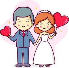 Cute Wedding Couple Cartoon Illustration