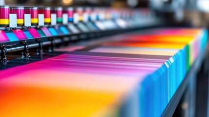 Vivid color spectrum displayed on a printing machine, showcasing an array of vibrant shades and hues for creative projects.
