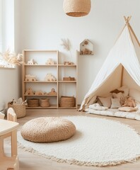 child playroom in neutral tones and cozy light