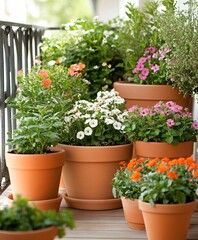 Image of flowers in pots on a balcony printed on Printed Glass Splashbacks