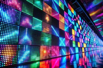 Digital Geometry Background with LED Screen Pixel Texture and Black Lines for Technology Videowall and Projector Grid