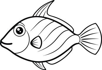 Threadfin Butterfly Fish Outline Vector Art Illustration. Triggerfish line art and Triggerfish silhouette illustration design.