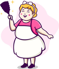 Funny Fat Woman Maid Cartoon Illustration