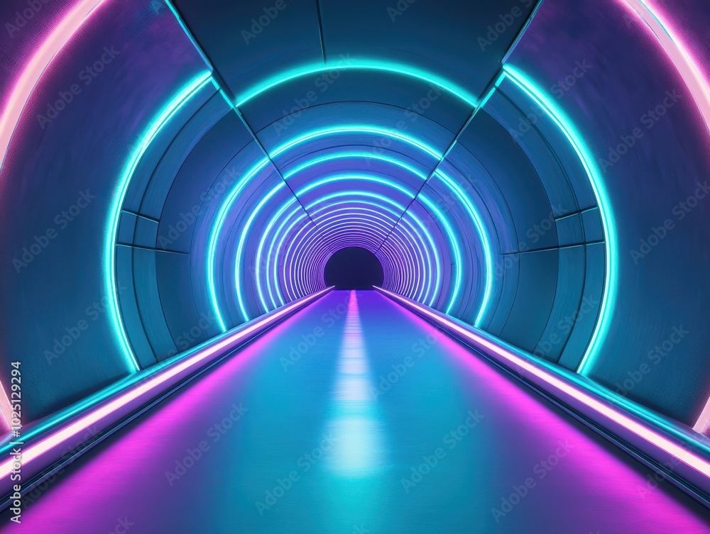 Aufkleber futuristic tunnel illuminated by vibrant neon lights, creating an immersive and captivating atmosphe
