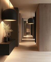 modern corridor interior with atmospheric lighting