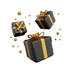 Gift box 3D with balloons black and gold for black friday