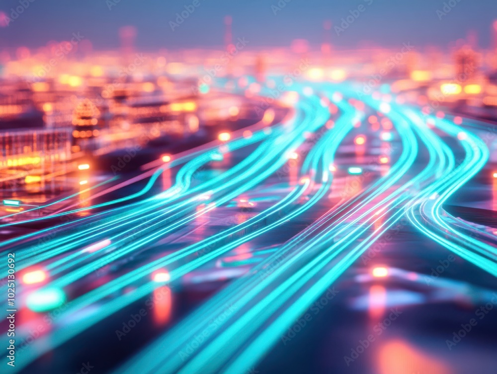Poster vibrant city traffic lights create dynamic patterns of light and color, capturing the energy of urba