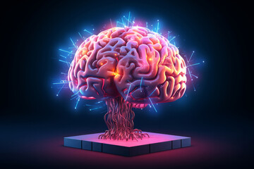 Eye catching Human brain with lightning on dark background
