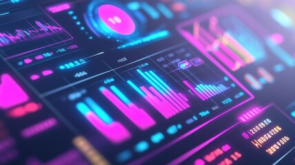 Colorful digital dashboard with graphs and data visualizations, ideal for technology and analytics themes.