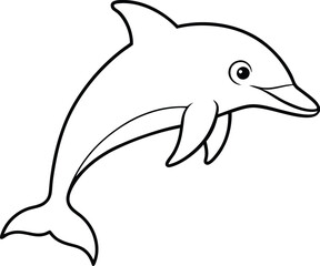 Dolphin outline vector art and line art illustration design. Dolphin Coloring Pages, Kids Coloring Book. Sea animals, summer outline coloring book for kids.