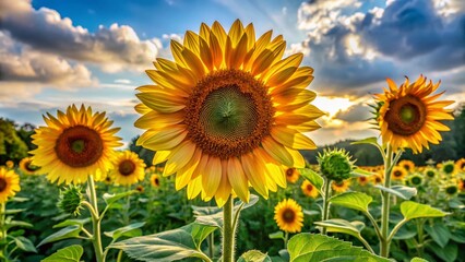 Obraz premium Discover the Beauty of Young Sunflower Plants: A Guide to Their Unique Characteristics and Growth Stages in Your