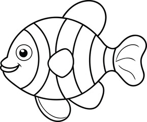 Clownfish outline vector art, and line art illustration design. clownfish coloring page for kids. Isolated clownfish on white background. The lines are bold, and uniform in thickness.