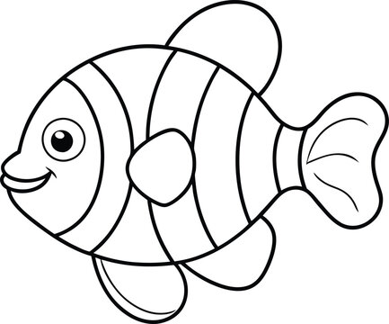 black and white cartoon fish smiling clip art preview