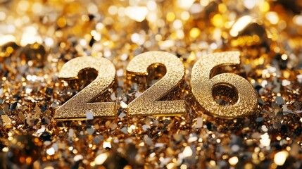 Golden 226: Shimmering gold confetti surrounds the numbers 226, evoking a sense of luxury, celebration, and anticipation for a momentous year.  