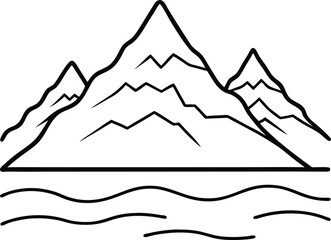 A wonderful Lake mountain outline vector art and line art illustration design. Mountain line. Simple minimal landscape. Linear silhouette of mountains. Outline rocky peaks icon, contour line.