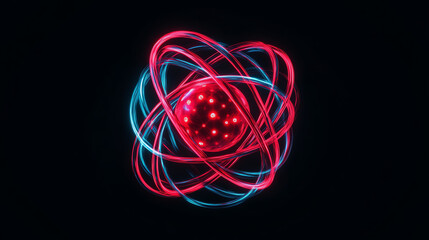Colorful abstract representation of an atom with energetic electron paths, showcasing the beauty of atomic structure and fundamental science.