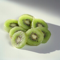 Fresh sliced kiwi on white background, showcasing vibrant green color and texture
