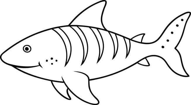 Zebra Shark outline vector art and line art illustration design. Leopard Shark Isolated Coloring Page for Kids.