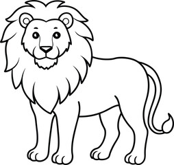 African Lion outline vector. Line art illustration icon and logo design. lion pencil drawing coloring book. Lion Sketch like silhpuette.