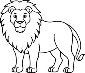 African Lion outline vector. Line art illustration icon and logo design. lion pencil drawing coloring book. Lion Sketch like silhpuette.
