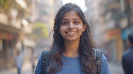 Smiling Young Woman in Street Portrait
