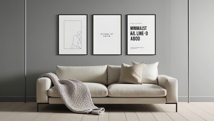 Minimalist scandinavian living room interior design with poster frame