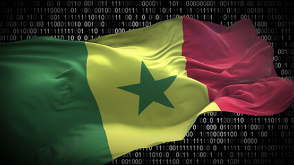 Binary code on flag of Senegal. Program source code or Hacker concept on Senegalese flag. Senegal...