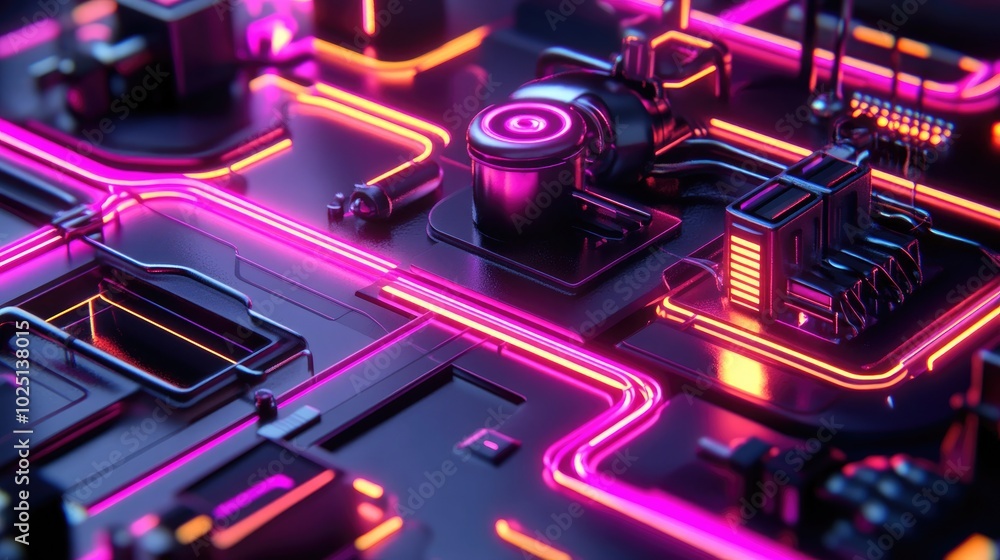Poster a captivating 3d illustration of a network of interconnected devices, symbolizing the flow of inform