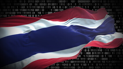 Binary code on flag of Thailand. Program source code or Hacker concept on Thai flag. Thailand...
