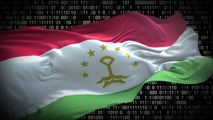 Binary code on flag of Tajikistan. Program source code or Hacker concept on Tajik flag. Tajikistan...