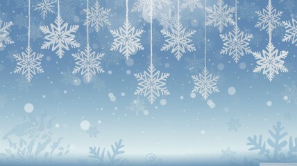 An exquisite, serene illustration depicting falling snowflakes on a light blue background. With a place to copy the text.