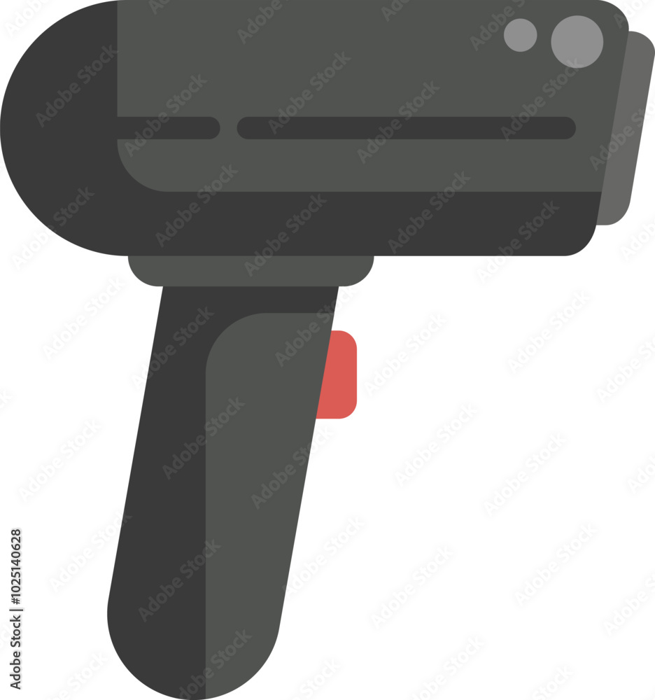 Poster illustration of a scanner scanning a bar code using a laser beam, simple flat design on a white back
