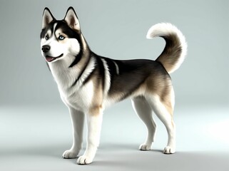 3D Illustration Art, Closeup Shot of A Siberian Husky Dog, Isolated over a Background