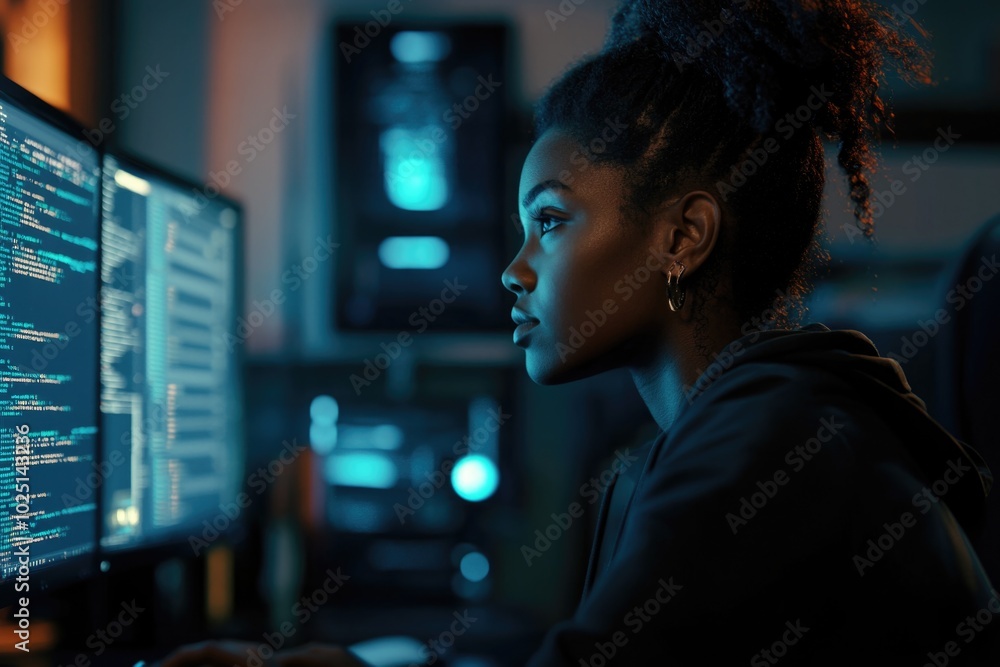 Aufkleber a person sitting in front of a computer monitor, likely working or studying